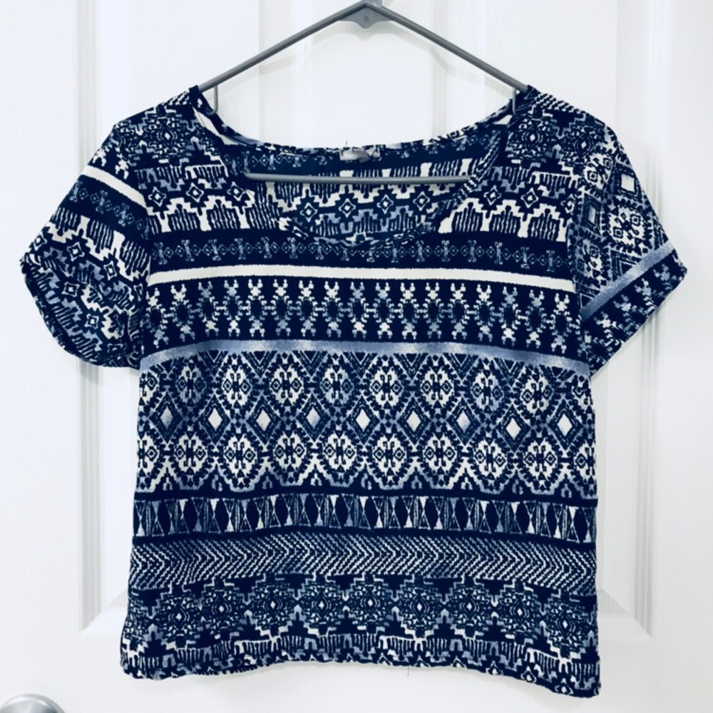 Blue and White Crop Top with Cutouts
